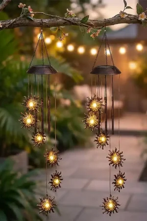 2x LED windgong op zonne-energie, hanglamp, zon, geluidsbalken, H 75 cm Koop Online
