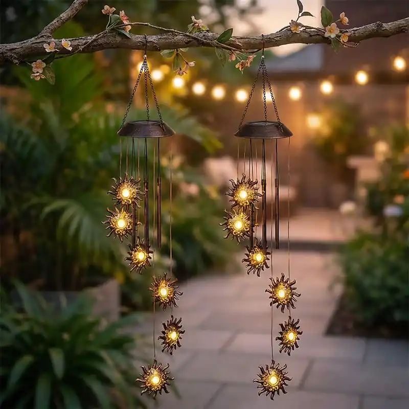 2x LED windgong op zonne-energie, hanglamp, zon, geluidsbalken, H 75 cm Koop Online