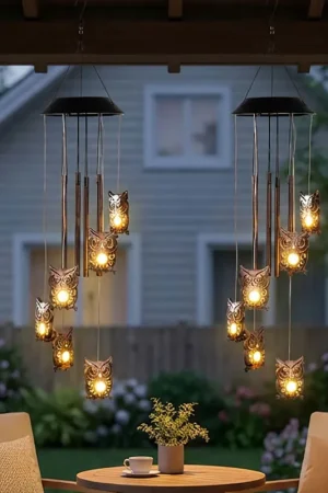 Shop Nu 2x LED solar windgong hanglamp, metaal, buiten, uil, H 62 cm