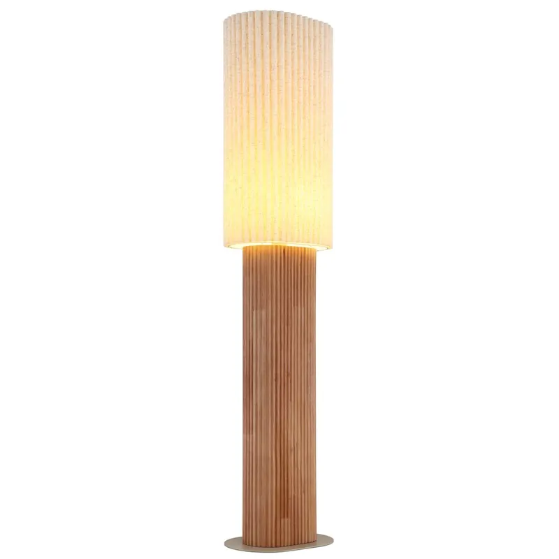 Snelle Levering Staande lamp JANNIE, hout, textiel, bruin, voetschakelaar, metaal, E27