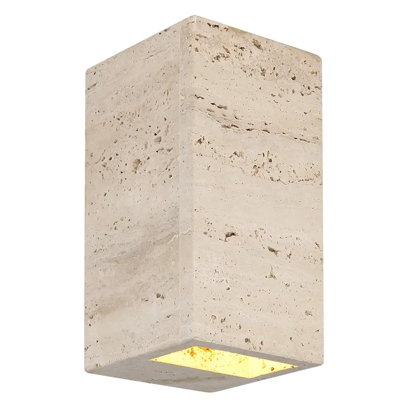 Gereduceerde Prijs LED wandlamp ROJAS, mat wit, travertin steen, Up & Down, H 16 cm